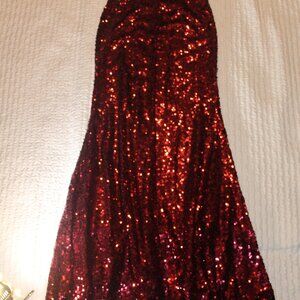 Red sequins high waist lined MAXI SKIRT Mermaid by Maniju NWT Sz Small